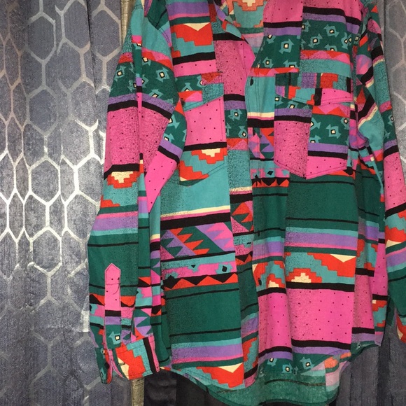 Vintage wrangler wild bold geo Aztec south western country cowboy brush popper - Picture 6 of 17